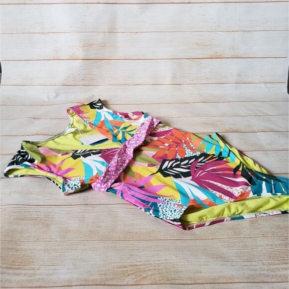 Bleu Rod Beattie Wild At Heart Cap Sleeve Plunge Neck Colorful Tropical Swimsuit - Picture 5 of 12